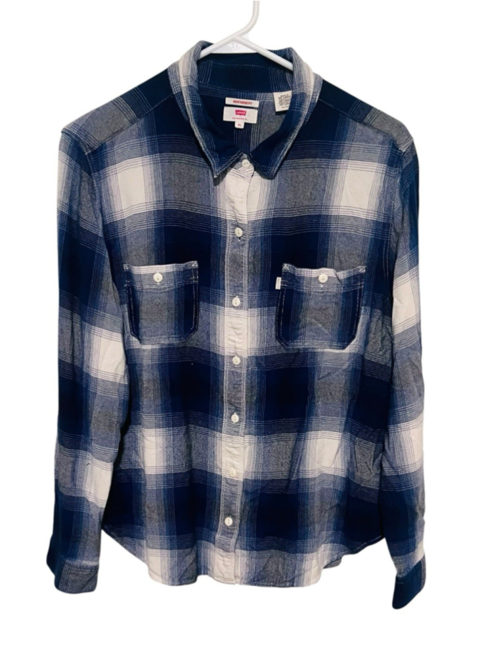 Levi’s Boyfriend Fit Lightweight Flannel Button Up Shirt Women's XL Blue Plaid